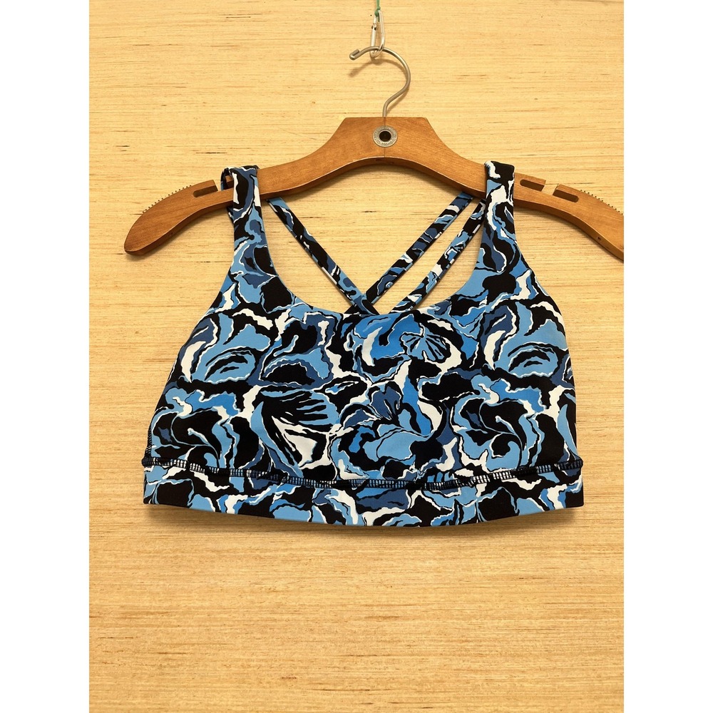 Lululemon Sports Bra Womens 6 Blue Black Floral Strappy Crossback Athletic‎ Gym